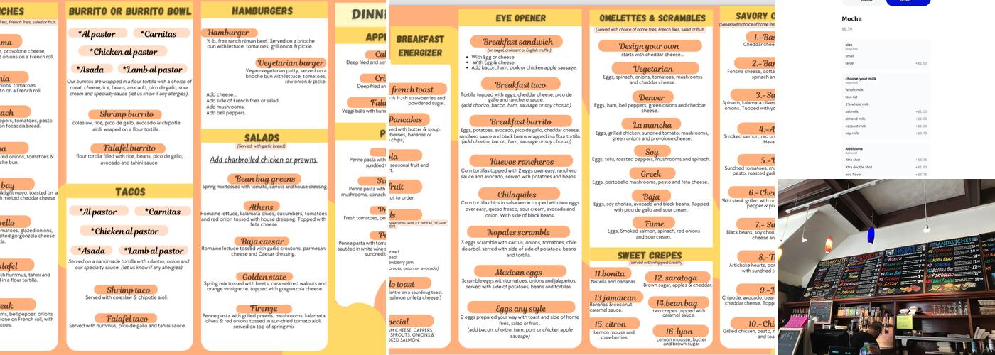 Bean Bag Cafe Menu