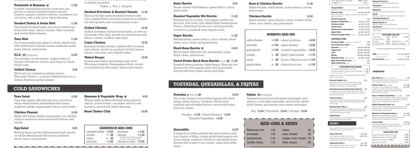 Beans & Barley Menu