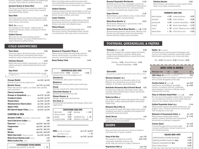 Beans & Barley Menu