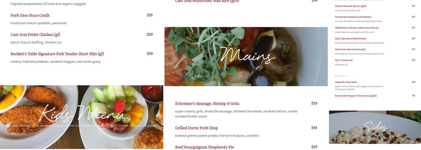 Beckett's Table Menu