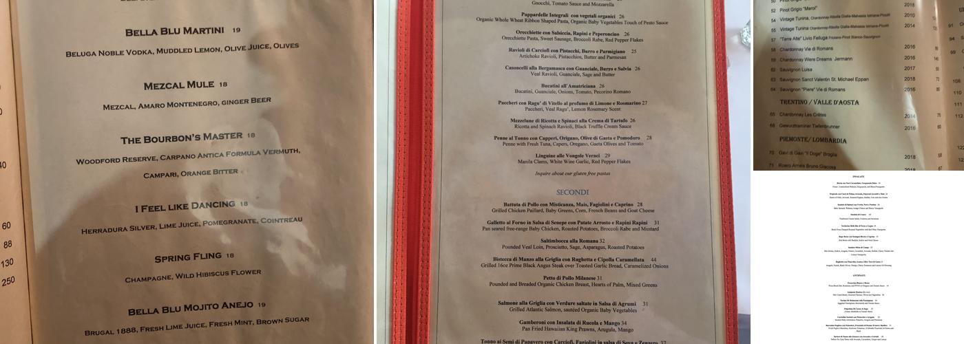 Bella Blu Menu