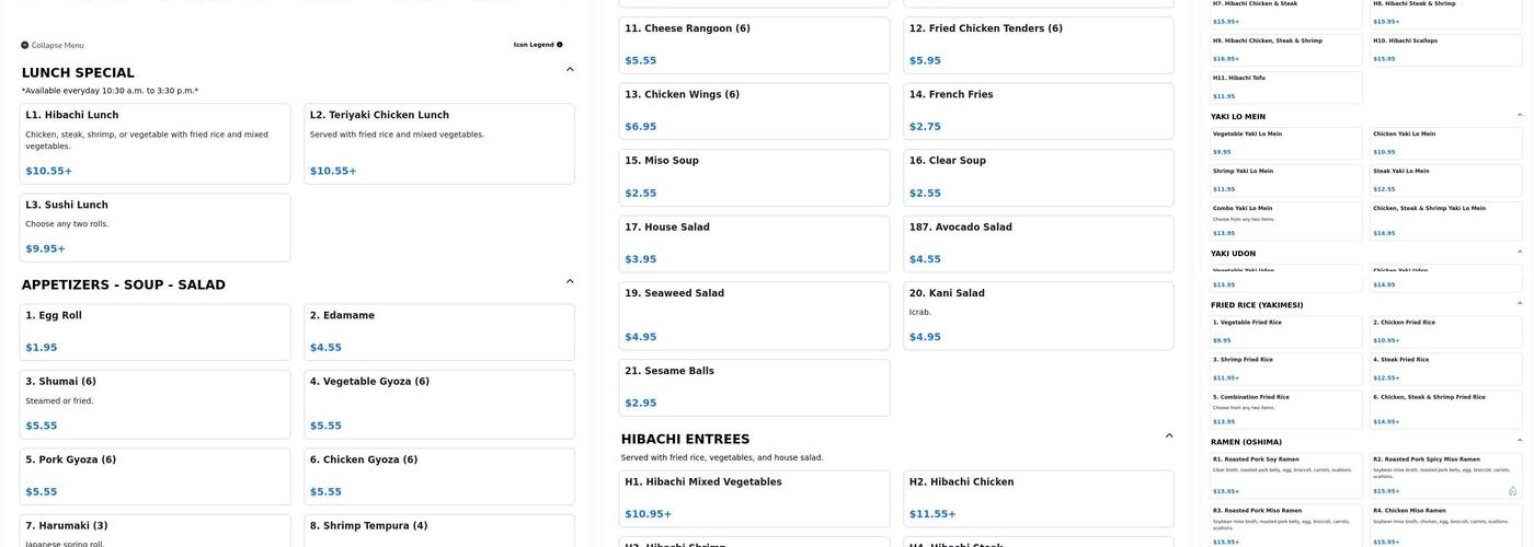 Hibachi Express Menu