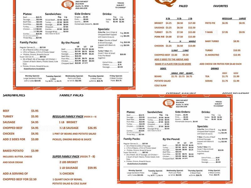 Bert's BBQ Menu