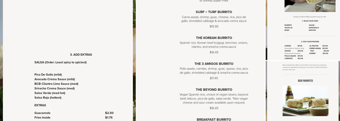 Best Coast Burritos Menu
