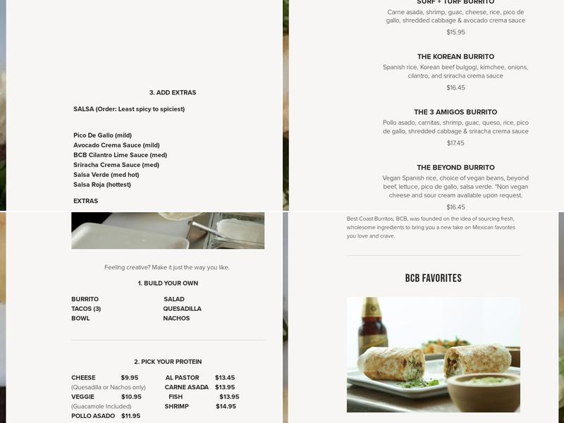 Best Coast Burritos Menu