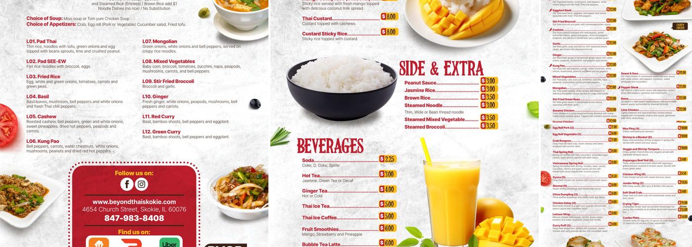 Beyond Thai Restaurant Menu