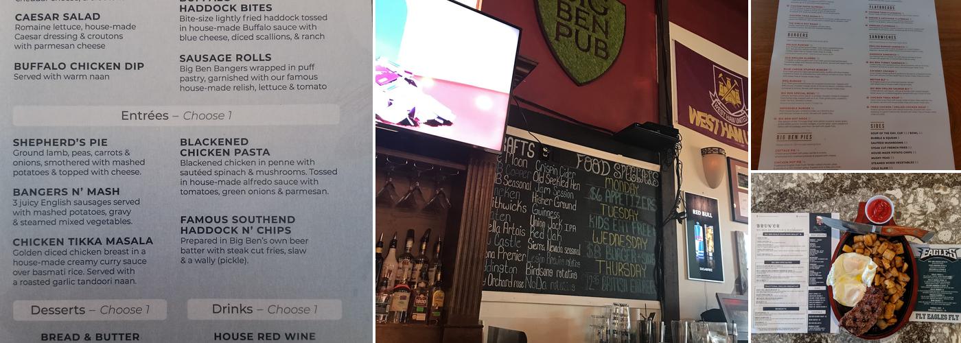 Big Ben Pub Menu