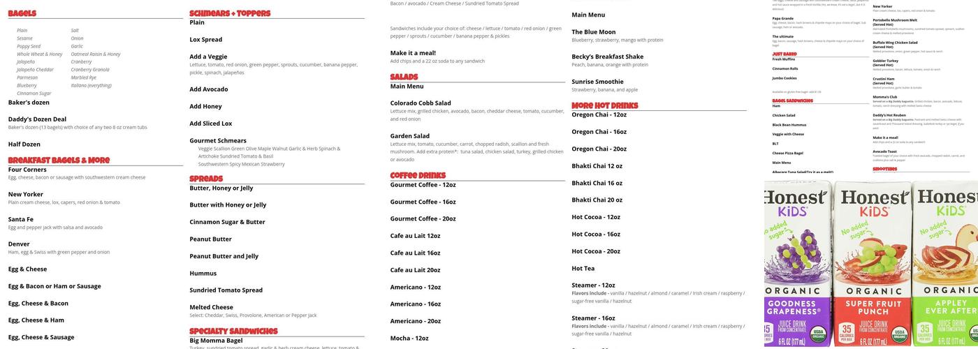 Big Daddy Bagels Menu