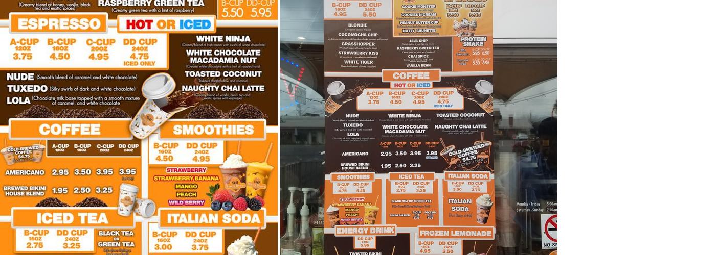 Bikini Beans Coffee Menu