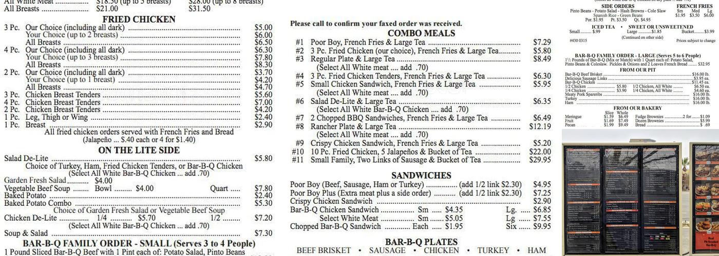 Bill Miller BBQ Menu