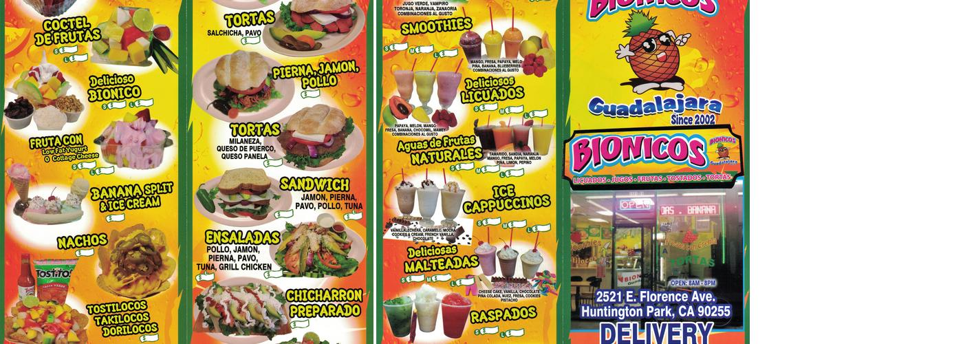 Bionicos Guadalajara Menu