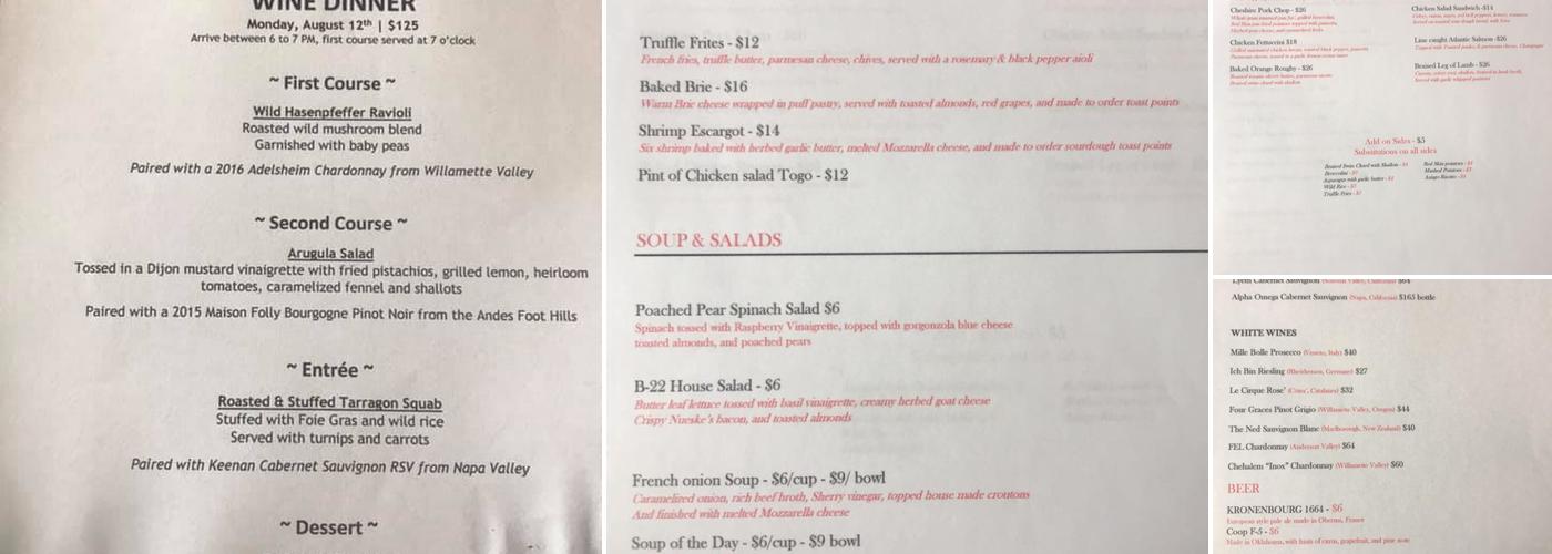 Bistro Twenty Two Menu