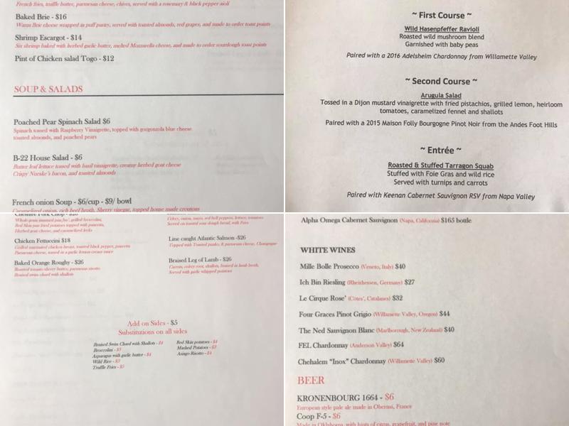 Bistro Twenty Two Menu