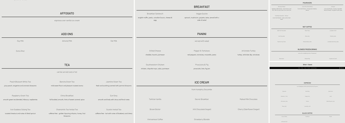 Bitter + Sweet Menu