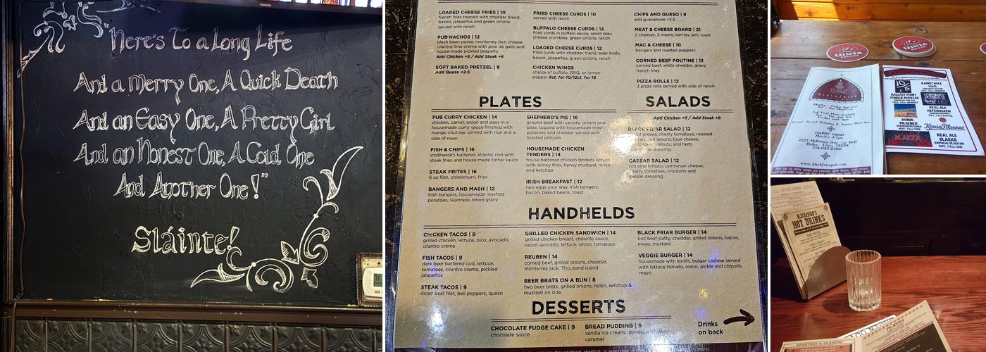 Blackfriar Pub Menu