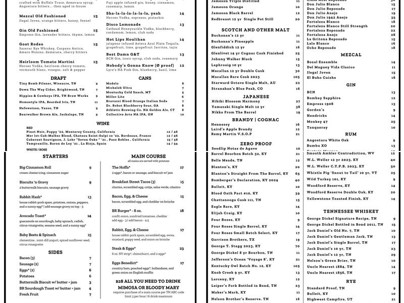 Black Rabbit Menu