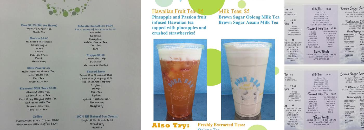 Boba Bar and Desserts Menu