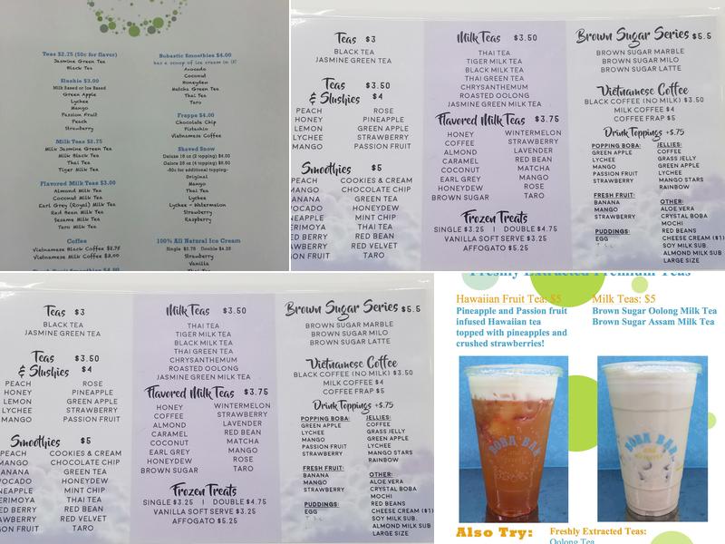 Boba Bar and Desserts Menu