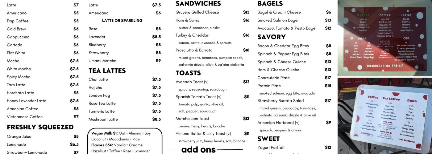Bohemia Cafe Menu