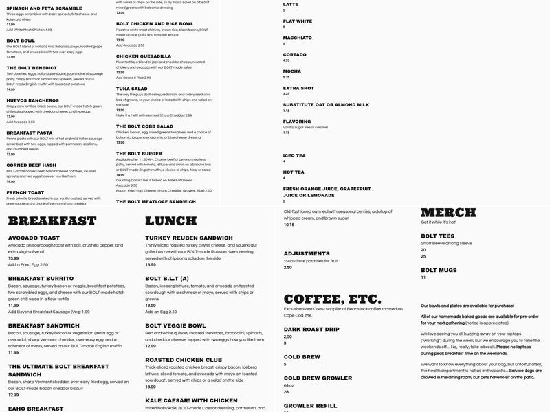 Bolt EaHo Menu
