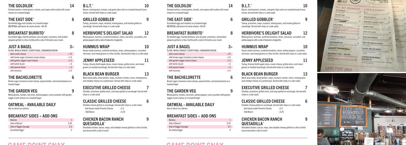 Bongo Java East Menu