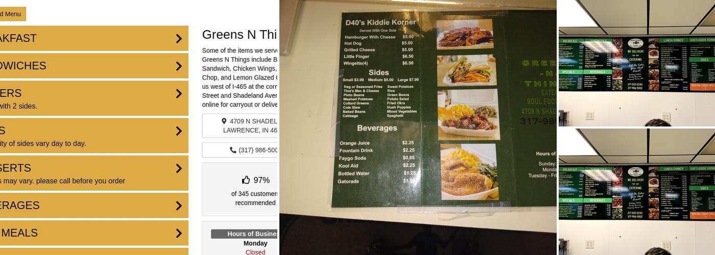 Greens N Things Menu
