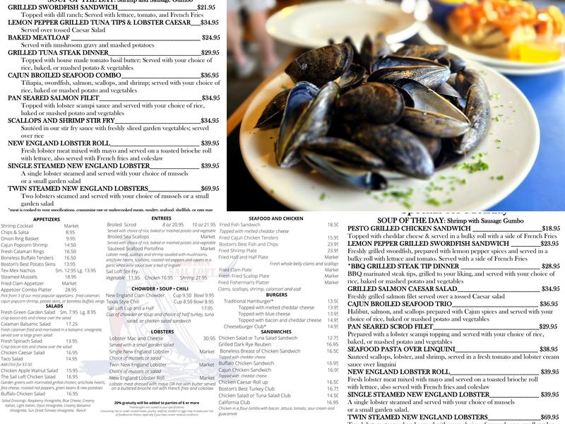 Boston Sail Loft Menu