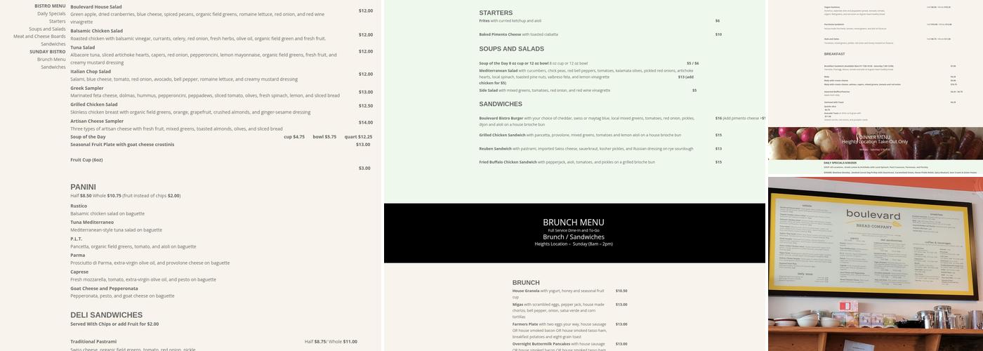 Boulevard Bakehouse and Market Menu