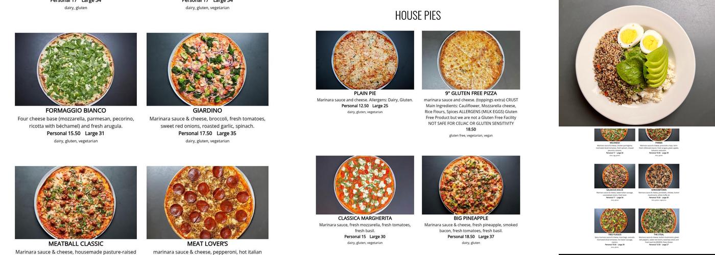 Brado NYC Thin Crust Pizza Menu