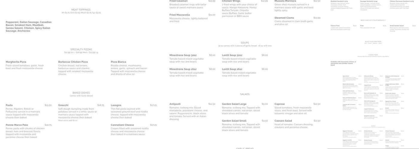 Brava Cucina Menu