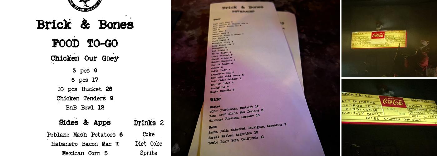 Brick & Bones Menu