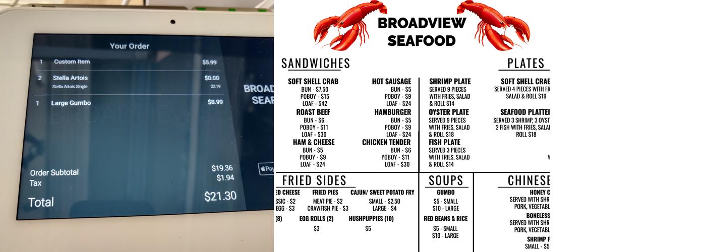 Broadview Seafood Menu
