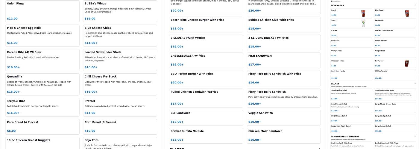 Bubba's Bones & Brews Menu