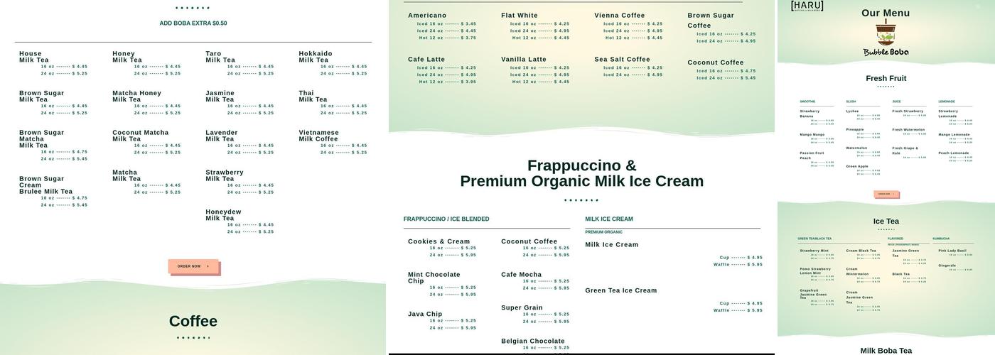 Bubble Boba Menu