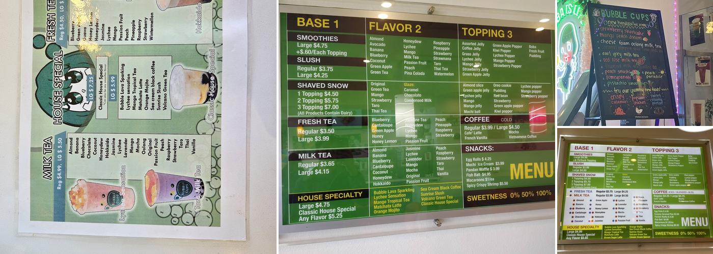 Bubble Cups Menu