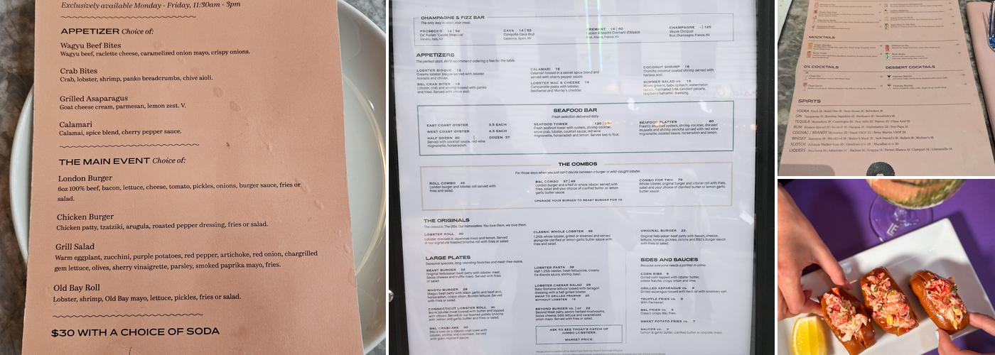 Burger & Lobster Bryant Park Menu