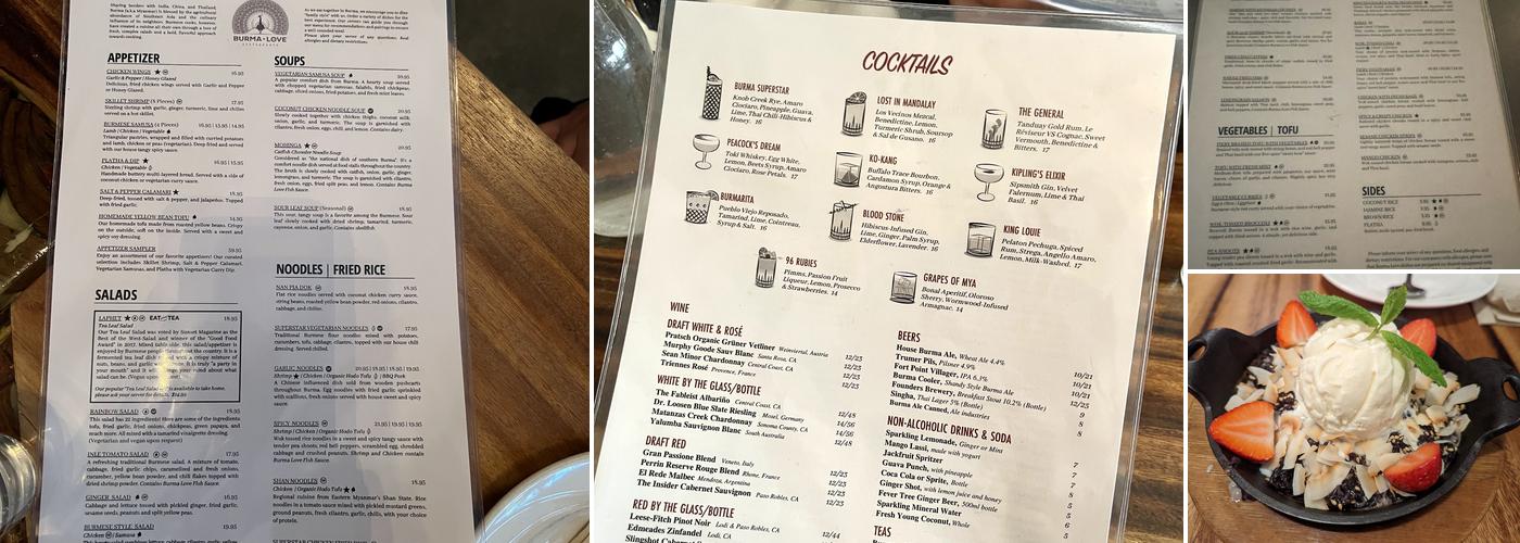 Burma Love Menu