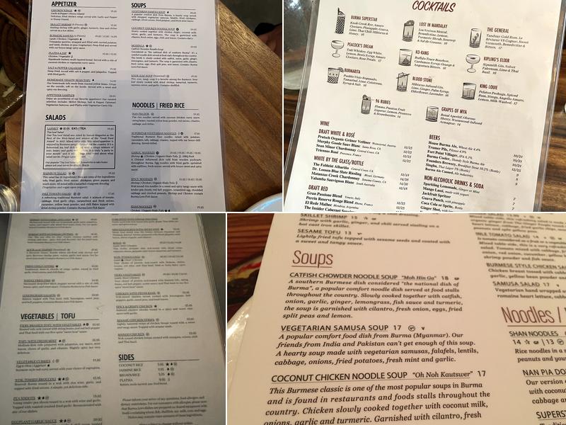 Burma Love Menu