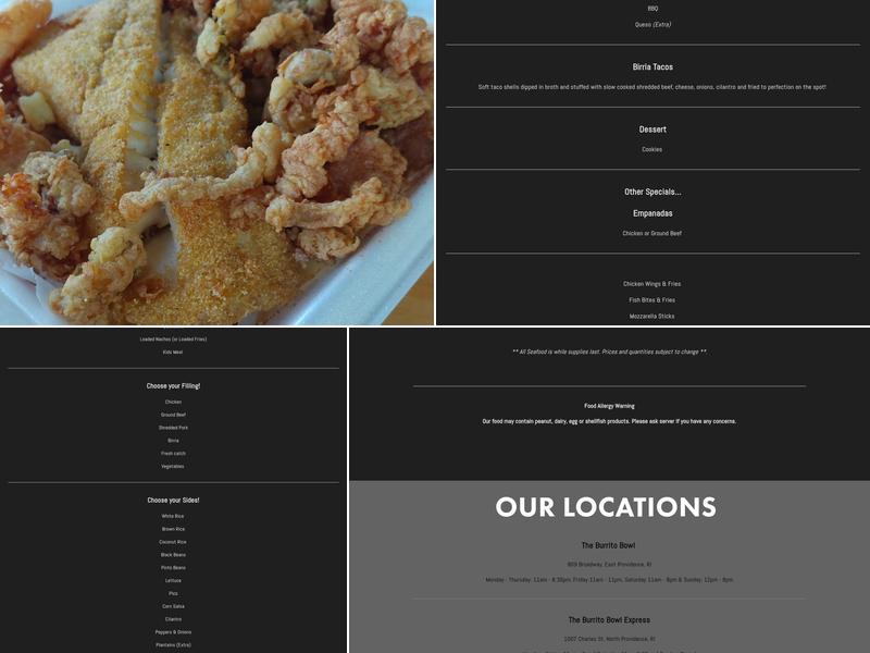 The Burrito Bowl Menu