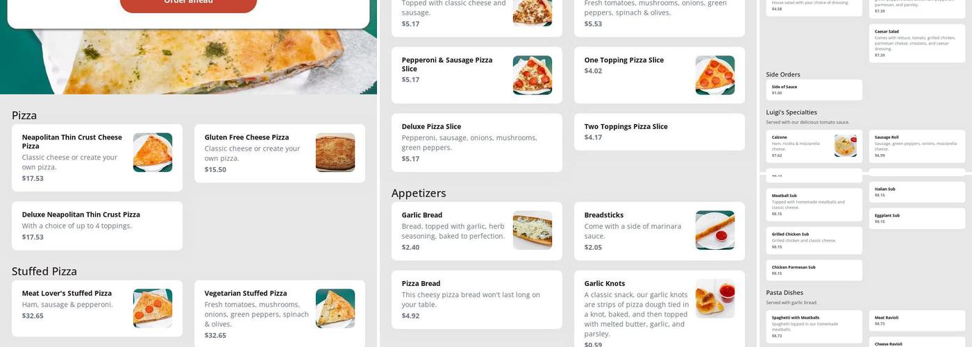 Cafe Luigi Pizza Menu