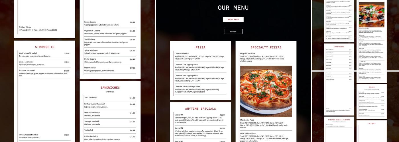 Verdi Pizza Menu