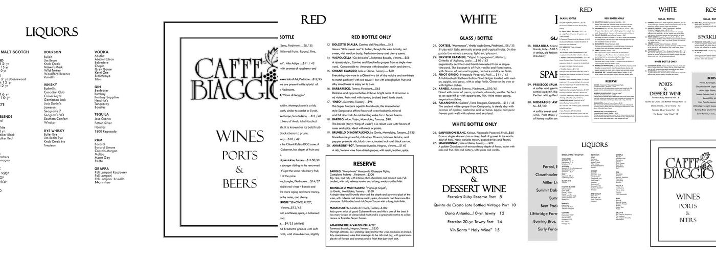 Caffe Biaggio Menu