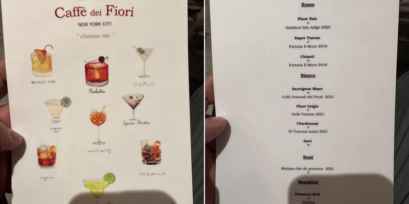 Caffe Dei Fiori Menu