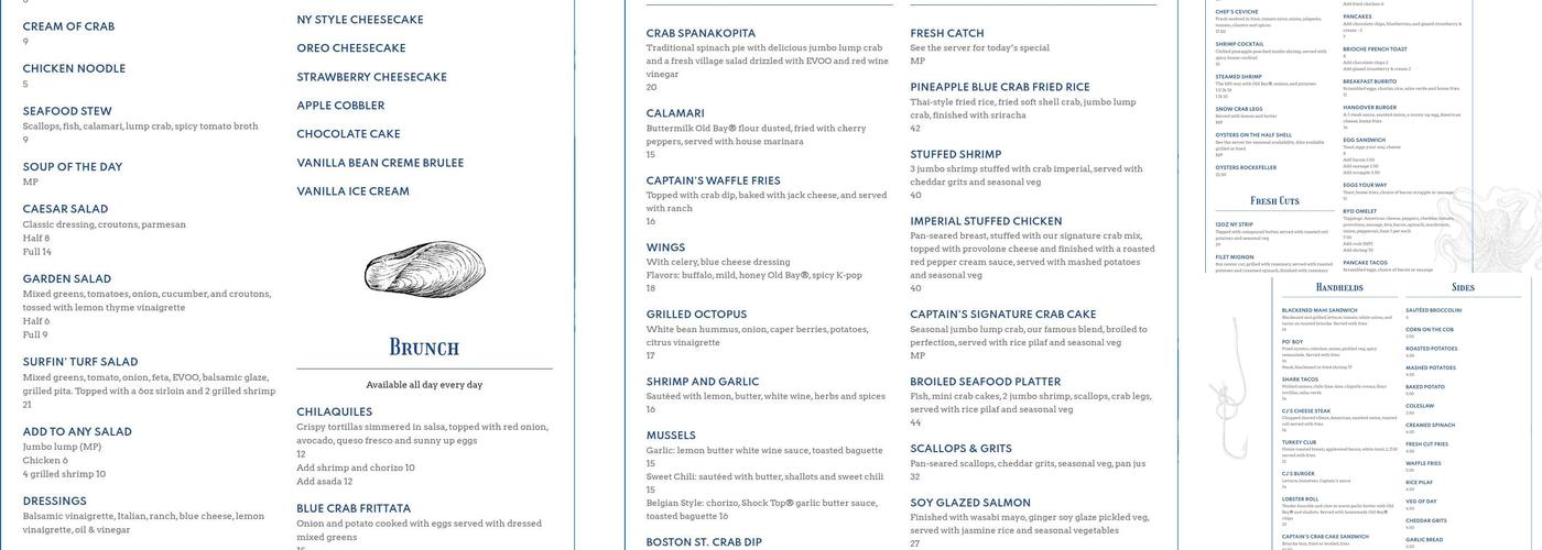 Captain James Crabhouse Menu