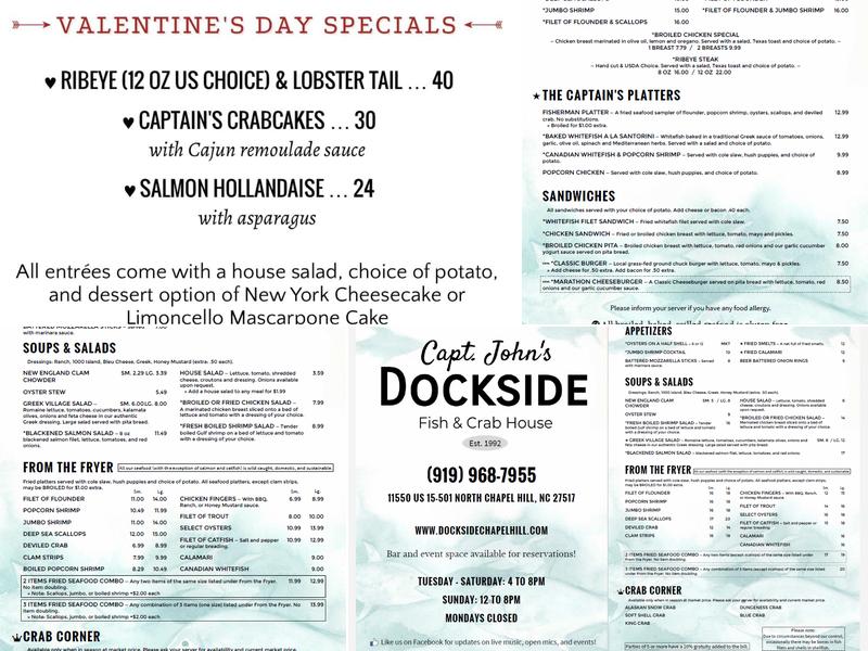 Captain John's Dockside Menu
