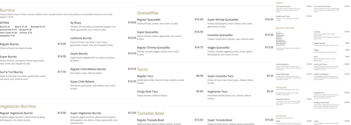 Caramba! Menu