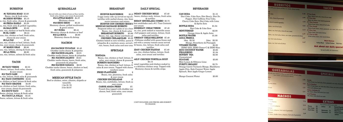 Carmelinas Taqueria Menu