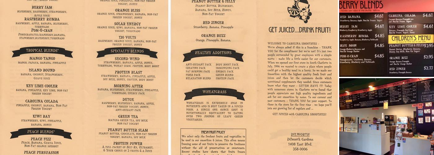Carolina Smoothies Menu