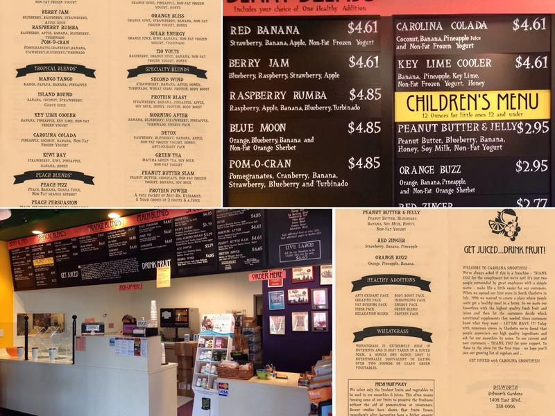 Carolina Smoothies Menu