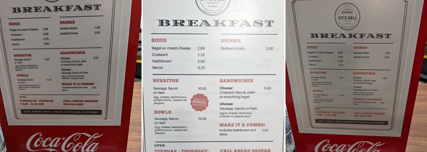 Ev's Deli Menu